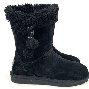 NEW UGG Womens Sz 10 Plumdale Cuff Short Winter Boots With Pom Pom Black 1102933